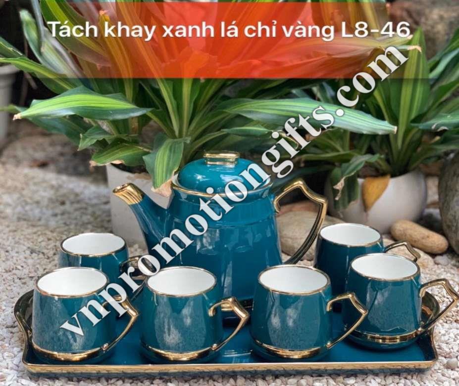 Bộ bình trà xanh chỉ vàng