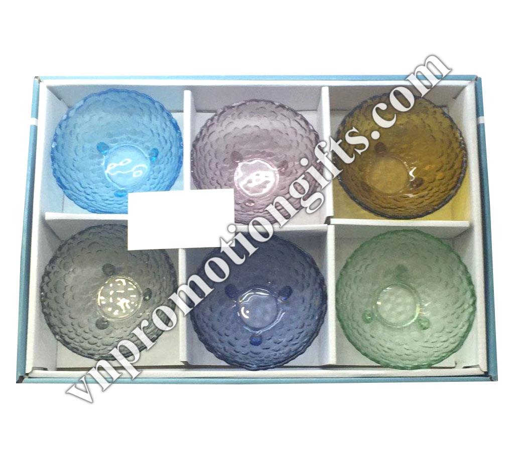Bộ 6 chén thủy tinh màu