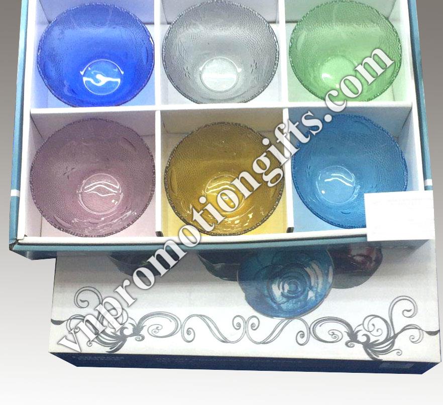 Bộ 6 chén thủy tinh màu