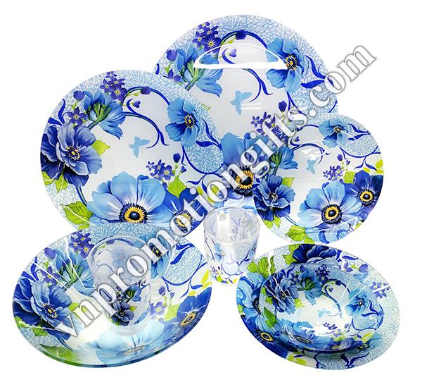 Bộ tô chén dĩa ly thủy tinh màu